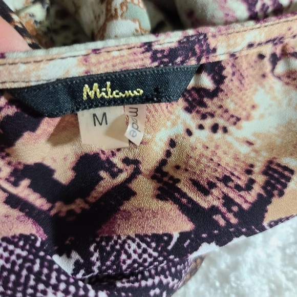 Milano top blouse long sleeve snake print color purple , beige sz M - Picture 6 of 8